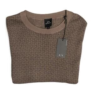 Armani Exchange Men's XL Crew Neck Sweater Cotton Silk Blend Brown Diamond NEW